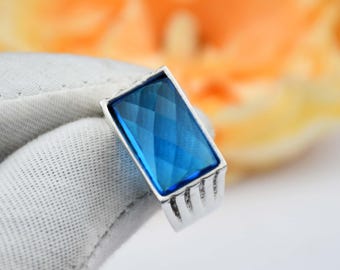 ハンドメイド スターリングシルバー ブルートパーズ シグネットリング