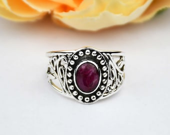 Handmade Ruby 925 Sterling Silver Ring, Designer Gemstone Ring