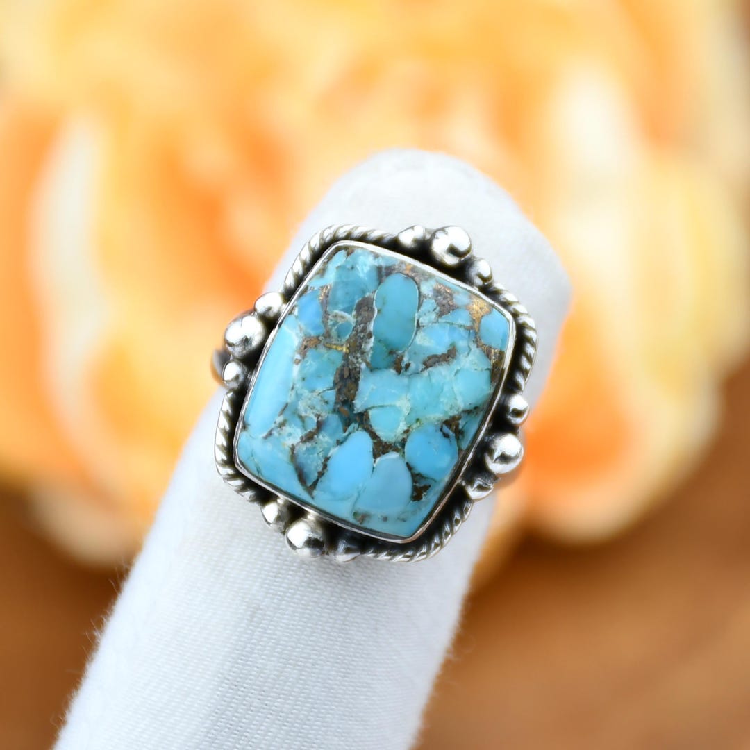 Kingman Turquoise Ring, Handmade 925 Sterling Silver Promise Ring - Etsy