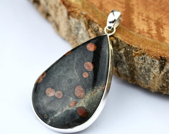 Peanut Obsidian 925 Sterling Silver Pendant - Handmade Gemstone Jewelry