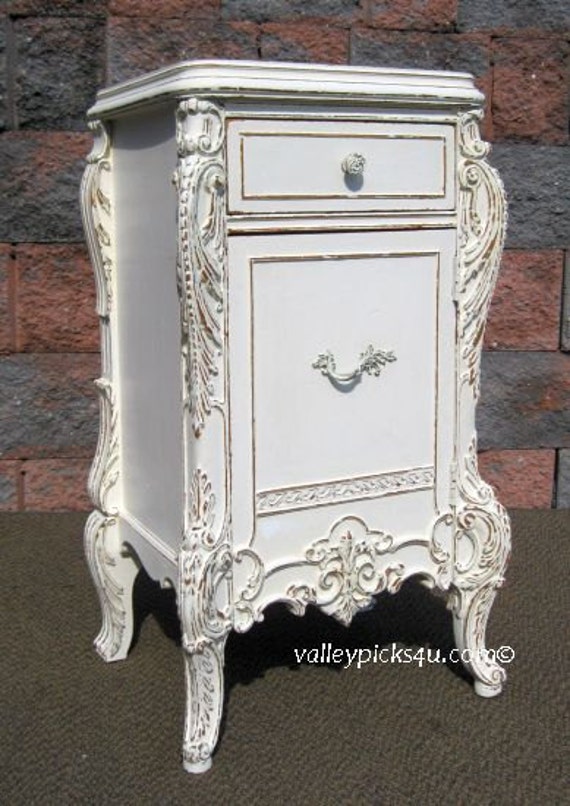 Items similar to OMG Shabby French White Designer Chic Nightstand End