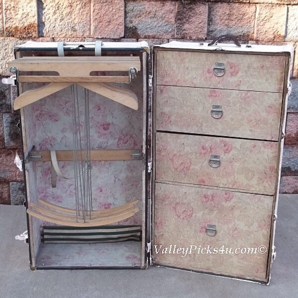 OMG Shabby Pink ROSE Chic Steamer Wardrobe Vintage Fashion Clothing TRUNK Chest