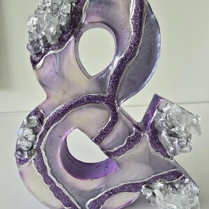 Lavender Geode Ampersand Sign, Thick Freestanding Wood Epoxy Resin Letter, Silver Crystal Art, Purple Agate Decor, Mystical Desk Accent image 7