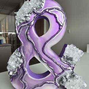 Lavender Geode Ampersand Sign, Thick Freestanding Wood Epoxy Resin Letter, Silver Crystal Art, Purple Agate Decor, Mystical Desk Accent image 6