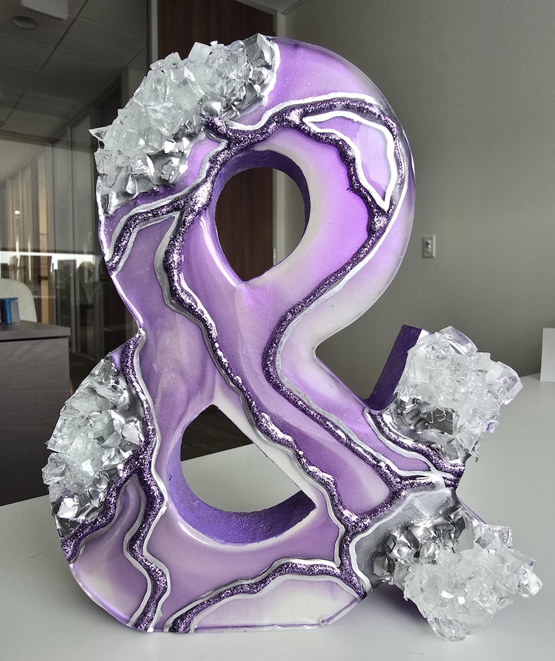 Lavender Geode Ampersand Sign, Thick Freestanding Wood Epoxy Resin Letter, Silver Crystal Art, Purple Agate Decor, Mystical Desk Accent image 6