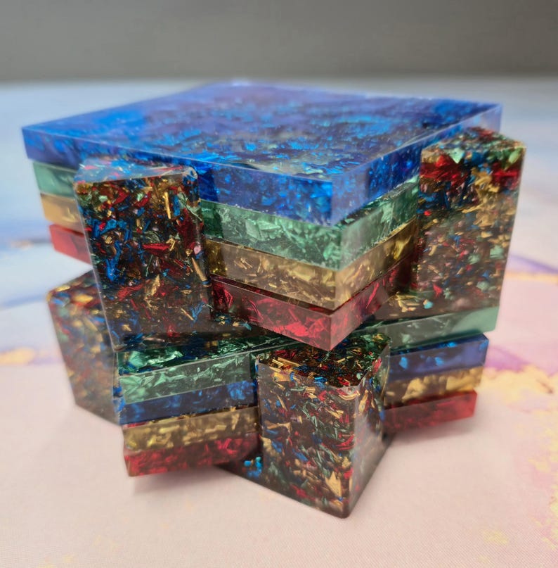 Conjunto de 4 porta-copos com glitter e suporte, porta-copos artísticos em resina em diversas cores, decoração de mesa, acessórios de luxo para carrinho de bar, vários formatos e cores. imagem 2