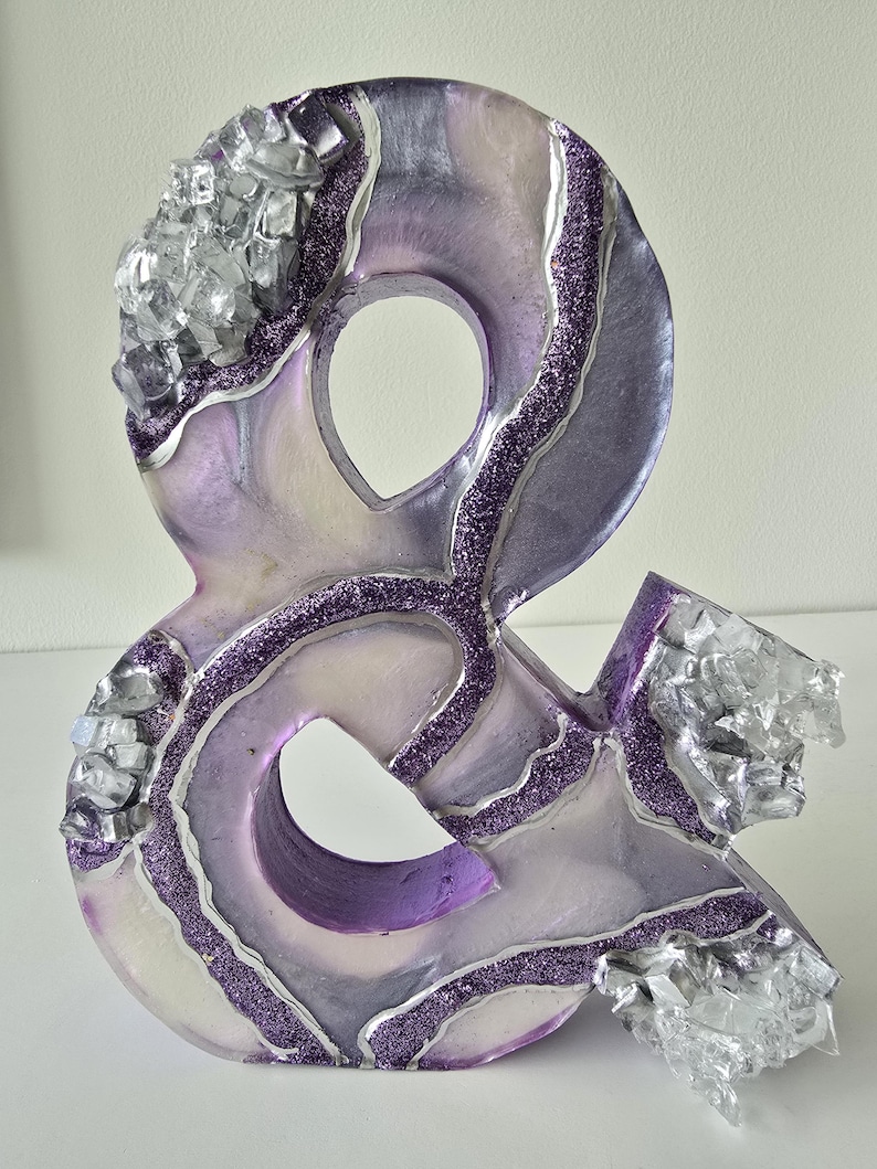 Lavender Geode Ampersand Sign, Thick Freestanding Wood Epoxy Resin Letter, Silver Crystal Art, Purple Agate Decor, Mystical Desk Accent image 7