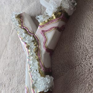 3D Rose Quartz Geode Wooden Letter, Freestanding Initial Decor, Gold Pink Crystal Art image 20