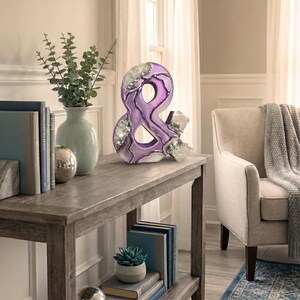 Lavender Geode Ampersand Sign, Thick Freestanding Wood Epoxy Resin Letter, Silver Crystal Art, Purple Agate Decor, Mystical Desk Accent image 2