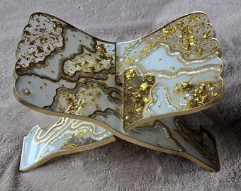 Modern Islamic Table Decor, Handmade Gold Agate Style Quran Stand, Decorative Resin Book Holder, Eid Gift, Spiritual Reading Stand