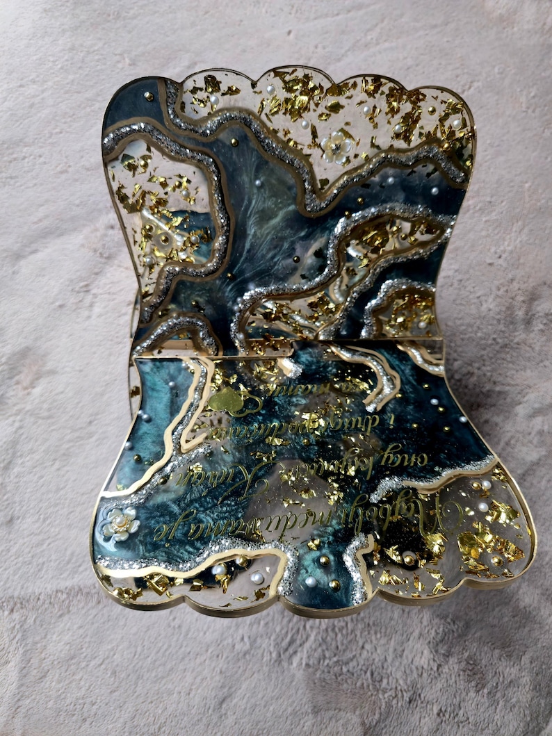 Moderne Islamische Tischdekoration, Handgefertigter Koranständer Im Gold Achat Stil, Dekorativer Harz Buchhalter, Eid Geschenk, Spiritueller Leseständer Bild 14