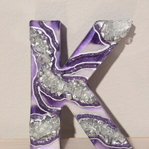 Lavender Geode Ampersand Sign, Thick Freestanding Wood Epoxy Resin Letter, Silver Crystal Art, Purple Agate Decor, Mystical Desk Accent K