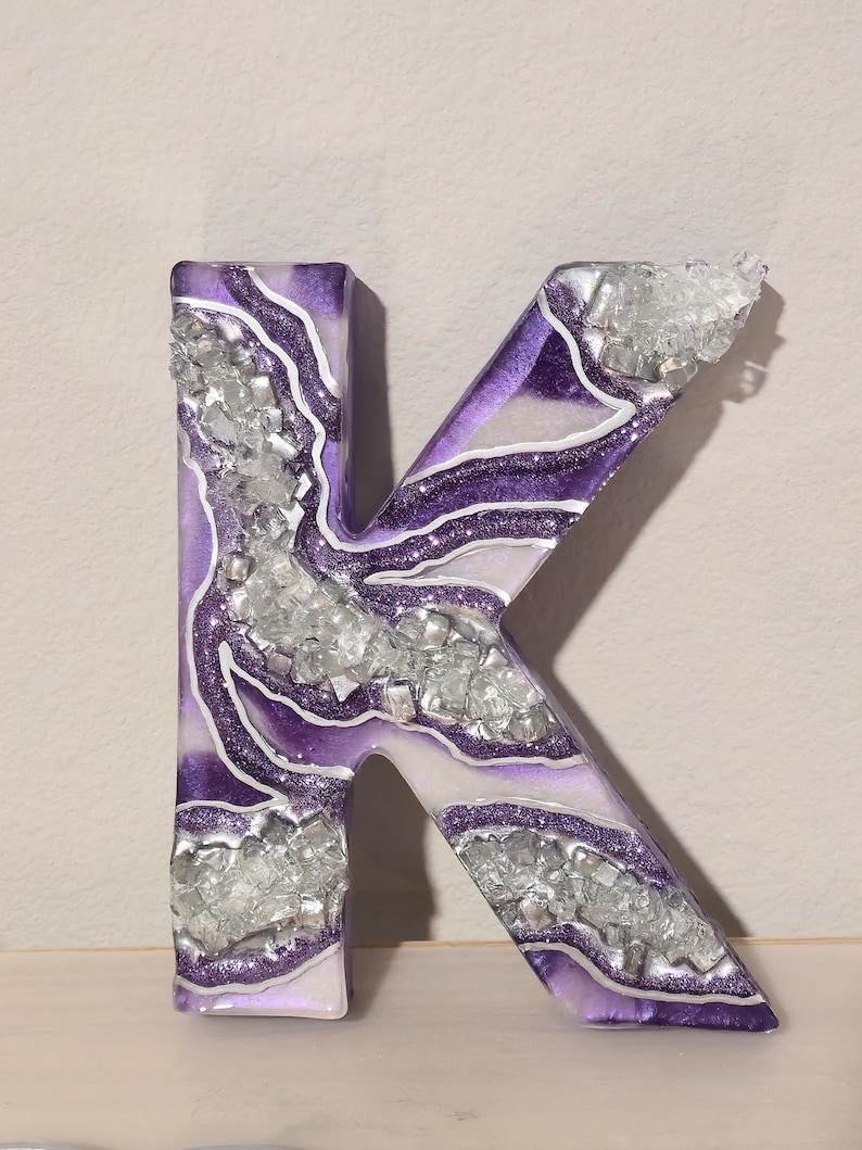 Lavender Geode Ampersand Sign, Thick Freestanding Wood Epoxy Resin Letter, Silver Crystal Art, Purple Agate Decor, Mystical Desk Accent K