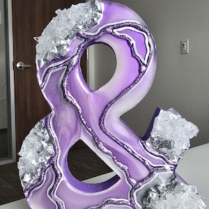 Lavender Geode Ampersand Sign, Thick Freestanding Wood Epoxy Resin Letter, Silver Crystal Art, Purple Agate Decor, Mystical Desk Accent &