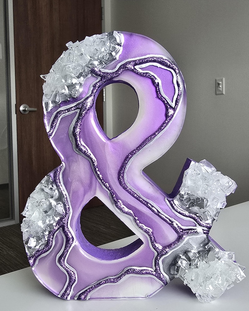 Lavender Geode Ampersand Sign, Thick Freestanding Wood Epoxy Resin Letter, Silver Crystal Art, Purple Agate Decor, Mystical Desk Accent &