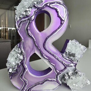 Lavender Geode Ampersand Sign, Thick Freestanding Wood Epoxy Resin Letter, Silver Crystal Art, Purple Agate Decor, Mystical Desk Accent image 18