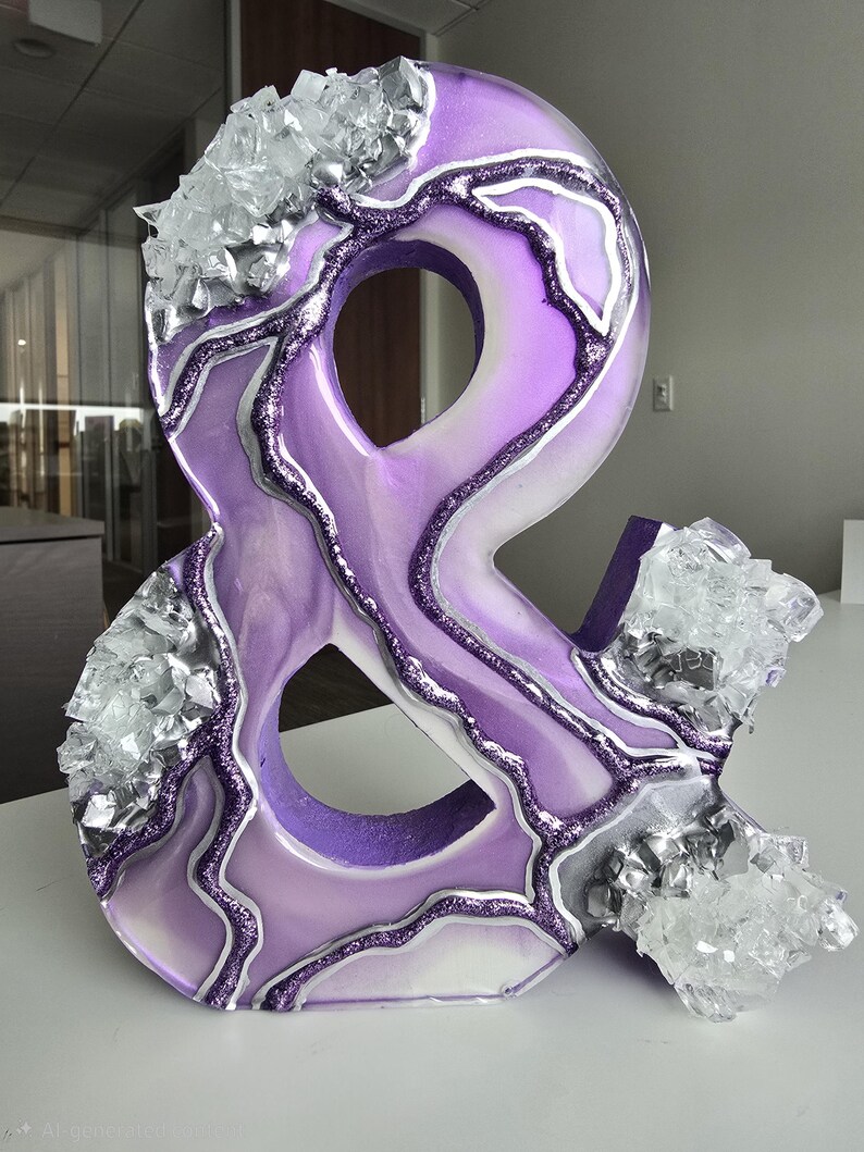 Lavender Geode Ampersand Sign, Thick Freestanding Wood Epoxy Resin Letter, Silver Crystal Art, Purple Agate Decor, Mystical Desk Accent image 18