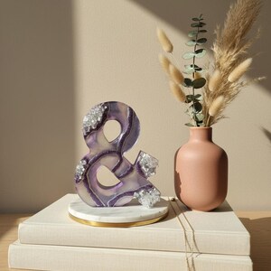 Lavender Geode Ampersand Sign, Thick Freestanding Wood Epoxy Resin Letter, Silver Crystal Art, Purple Agate Decor, Mystical Desk Accent image 9