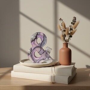 Lavender Geode Ampersand Sign, Thick Freestanding Wood Epoxy Resin Letter, Silver Crystal Art, Purple Agate Decor, Mystical Desk Accent image 17