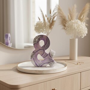 Lavender Geode Ampersand Sign, Thick Freestanding Wood Epoxy Resin Letter, Silver Crystal Art, Purple Agate Decor, Mystical Desk Accent image 15