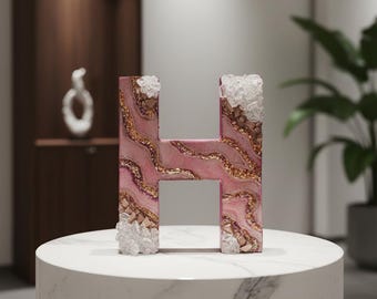 Rose Quartz Geode Resin Letter, 8 inch Wood Initial, Rose Gold Decor