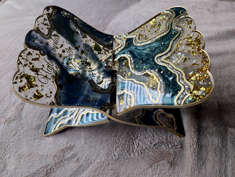 Moderne Islamische Tischdekoration, Handgefertigter Koranständer Im Gold Achat Stil, Dekorativer Harz Buchhalter, Eid Geschenk, Spiritueller Leseständer Bild 3