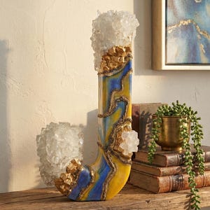 Royal Blue Copper Gold Resin Wood Letter, Bold Freestanding Geode Initial, Statement Piece for Bookshelf, Masculine Warm Nursery Decor