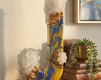 Royal Blue Copper Gold Resin Wood Letter, Bold Freestanding Geode Initial, Statement Piece for Bookshelf, Masculine Warm Nursery Decor