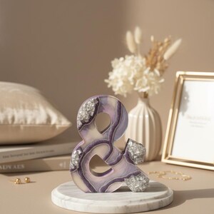 Lavender Geode Ampersand Sign, Thick Freestanding Wood Epoxy Resin Letter, Silver Crystal Art, Purple Agate Decor, Mystical Desk Accent image 10