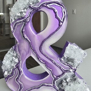 Lavender Geode Ampersand Sign, Thick Freestanding Wood Epoxy Resin Letter, Silver Crystal Art, Purple Agate Decor, Mystical Desk Accent image 11