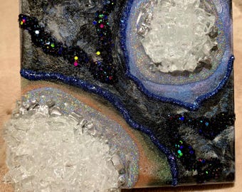 3D Resin Geode Painting, Cosmic Nebula Wall Art, Crystal Artwork