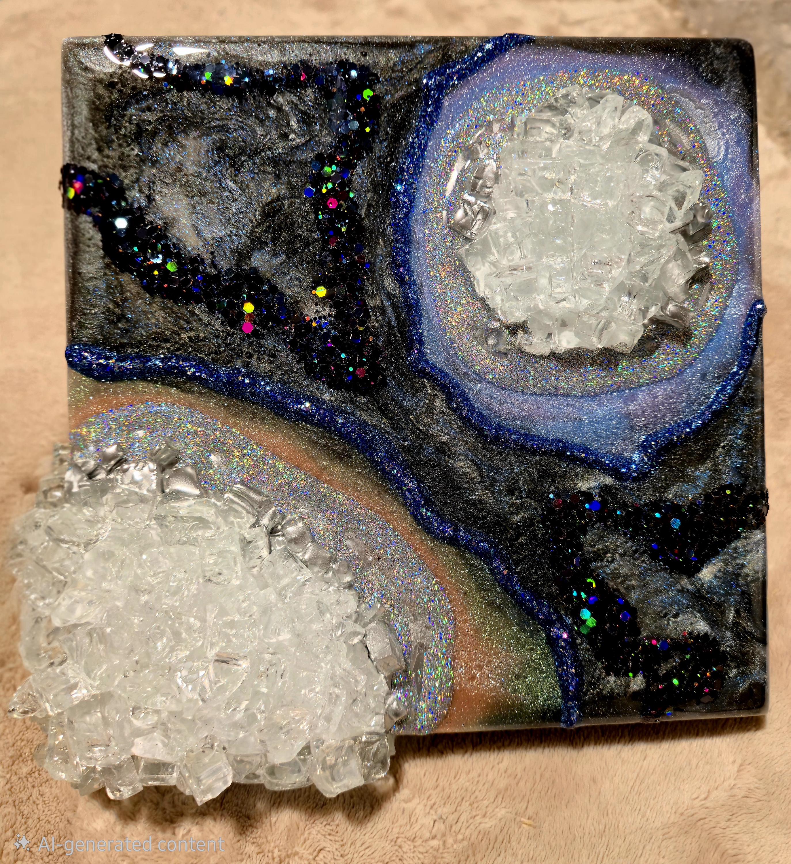 Silver and Purple Resin Geode Wall Art — the finished piece