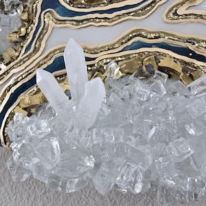 Blauwgroen en gouden geode muurkunst, klein cadeau, luxe 3D-harsschilderij, statement kristalkunstwerk, gratis cadeau bij elke aankoop! Alle maten afbeelding 3