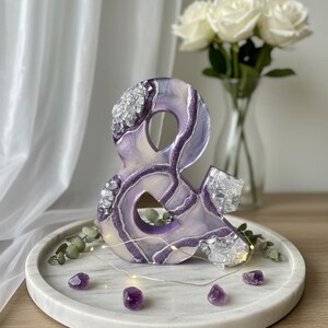 Lavender Geode Ampersand Sign, Thick Freestanding Wood Epoxy Resin Letter, Silver Crystal Art, Purple Agate Decor, Mystical Desk Accent image 8