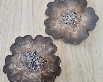 Food Safe Resin Flower Coasters & Serving Tray Set, 200+ Colors, Glitter Geode Art, Personalized Vanity Tray, Wedding Gift Decor