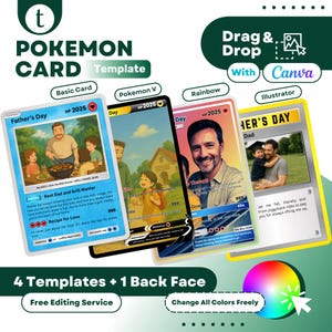 Vatertag Pokemon, bearbeitbare Pokemon-Karte, benutzerdefinierte Foto Pokemon, personalisierte Poke Vatertagskarte, Pokemon Muttertag (kostenlos individuell)