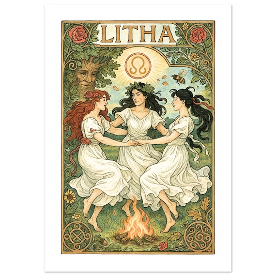 Litha Summer Solstice Art Nouveau Print: Witchy Pagan Altar Decor
