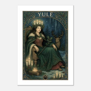 Stampa artistica di Yule, solstizio d'inverno, decorazione da parete boho stregonesca, poster vintage in stile Art Nouveau, Sabbat, regalo pagano di Yule, carta opaca premium (imperiale)