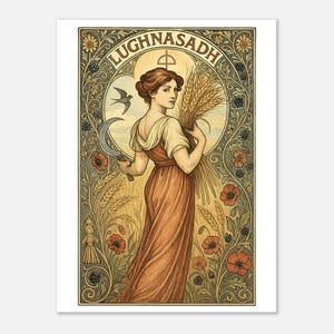 Stampa artistica di Lughnasadh, decorazione da parete Boho, vintage, in stile Art Nouveau, poster del Sabbat, regalo Pagan Lammas, carta opaca di alta qualità (imperiale)