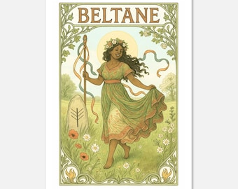 Beltane Art Nouveau Print: Witchy May Day Sabbat Decor