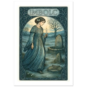 Stampa artistica da parete su carta opaca Imbolc Art, illustrazione vintage Art Nouveau del Sabbat di Witchy Boho (imperiale)