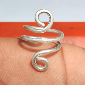 Sterling Silver Spiral Wire Ring: Handcrafted Flame Swirl, Adjustable Fit