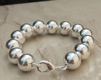 Handcrafted 925 Sterling Silver Spinner 12 mm Ball Bracelet, Minimalist Bracelet for Men's Women's
