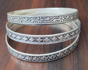 925 Pure Sterling Silver Handmade Oxidised Silver Bangles Set for