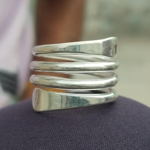 Handgemachter Sterling Silberring, 925er Silber Spiralwickelring, verstellbarer moderner Spulenring, Statement Silberwickelring für Männer & Frauen Geschenk Für