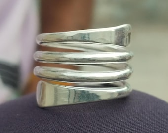 Handmade Sterling Silver Spiral Ring, Modern Adjustable Coil Wrap