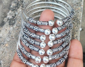 Handcrafted Oxidized Sterling Silver Bangle Set, Bohemian Tribal Bangles