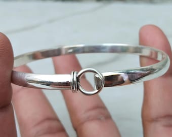 Handmade Sterling Silver Cuff Bracelet, Hook Clasp Bangle