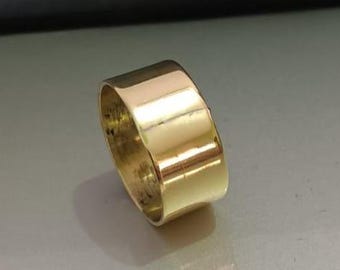 Handmade Polished Brass Band Ring, Wide Unisex Jewelry