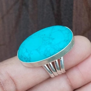 Natural Turquoise Statement Ring, Handcrafted Oval Turquoise Ring, 925 Sterling Silver Ring, Southwestern Inspired Turquoise Ring, Gift for